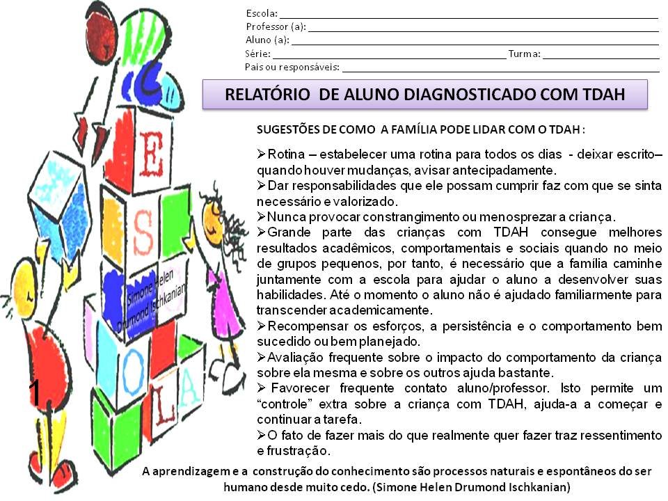 Modelo de Relatório para alunos diagnosticado com TDAH