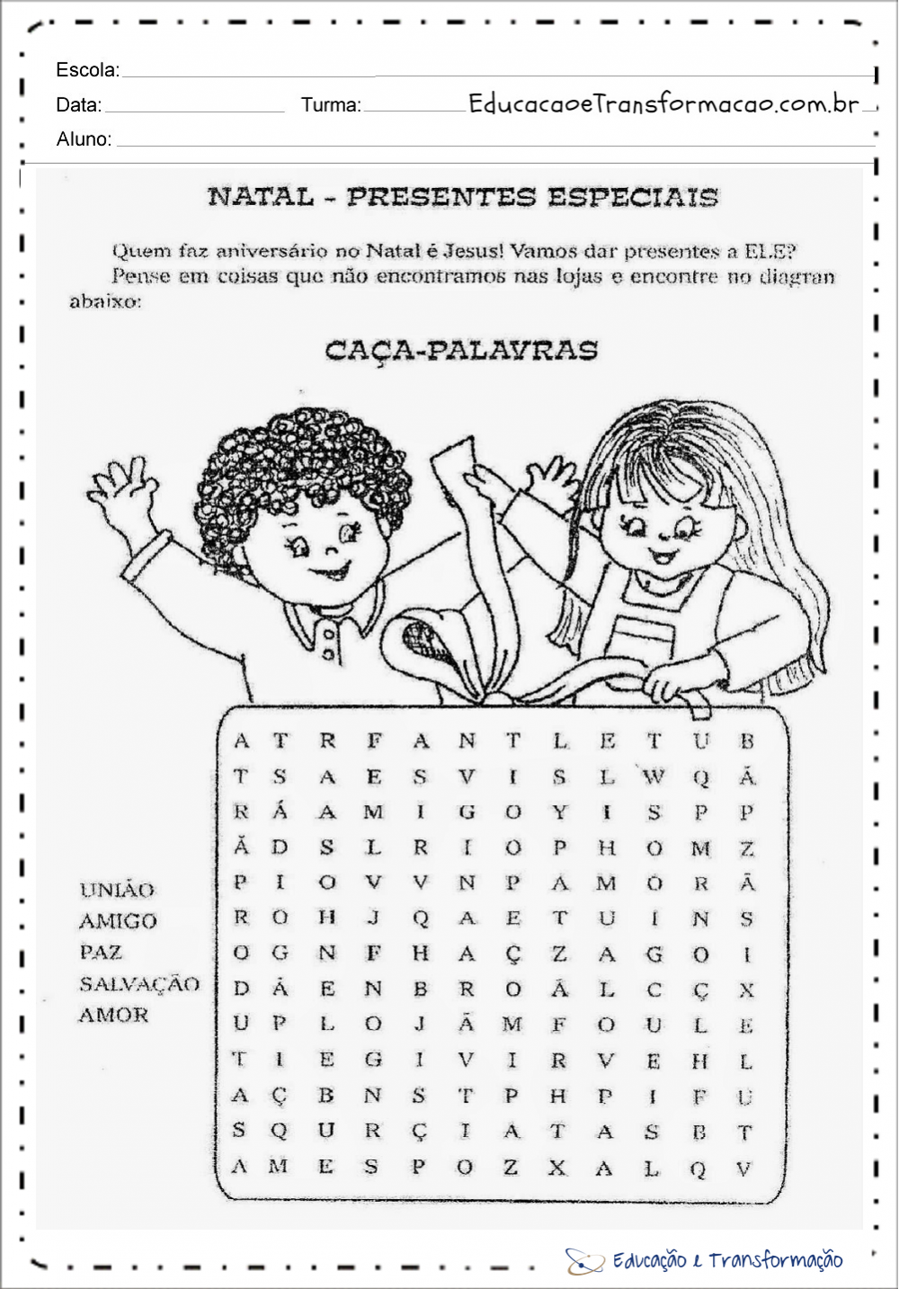 Caça Palavras - Atividades de Natal 1º ano. – Educação e Transformação Caça Palavras - Atividades de Natal 1º ano. – Educação e Transformação