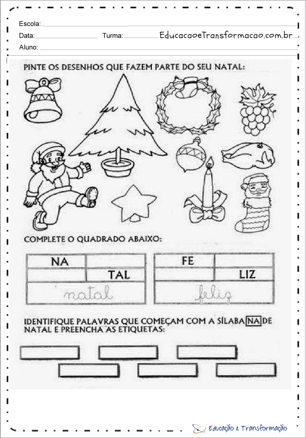 Atividades de Natal 1 ano do Ensino Fundamental pra imprimir Atividades de Natal 1 ano do Ensino Fundamental pra imprimir