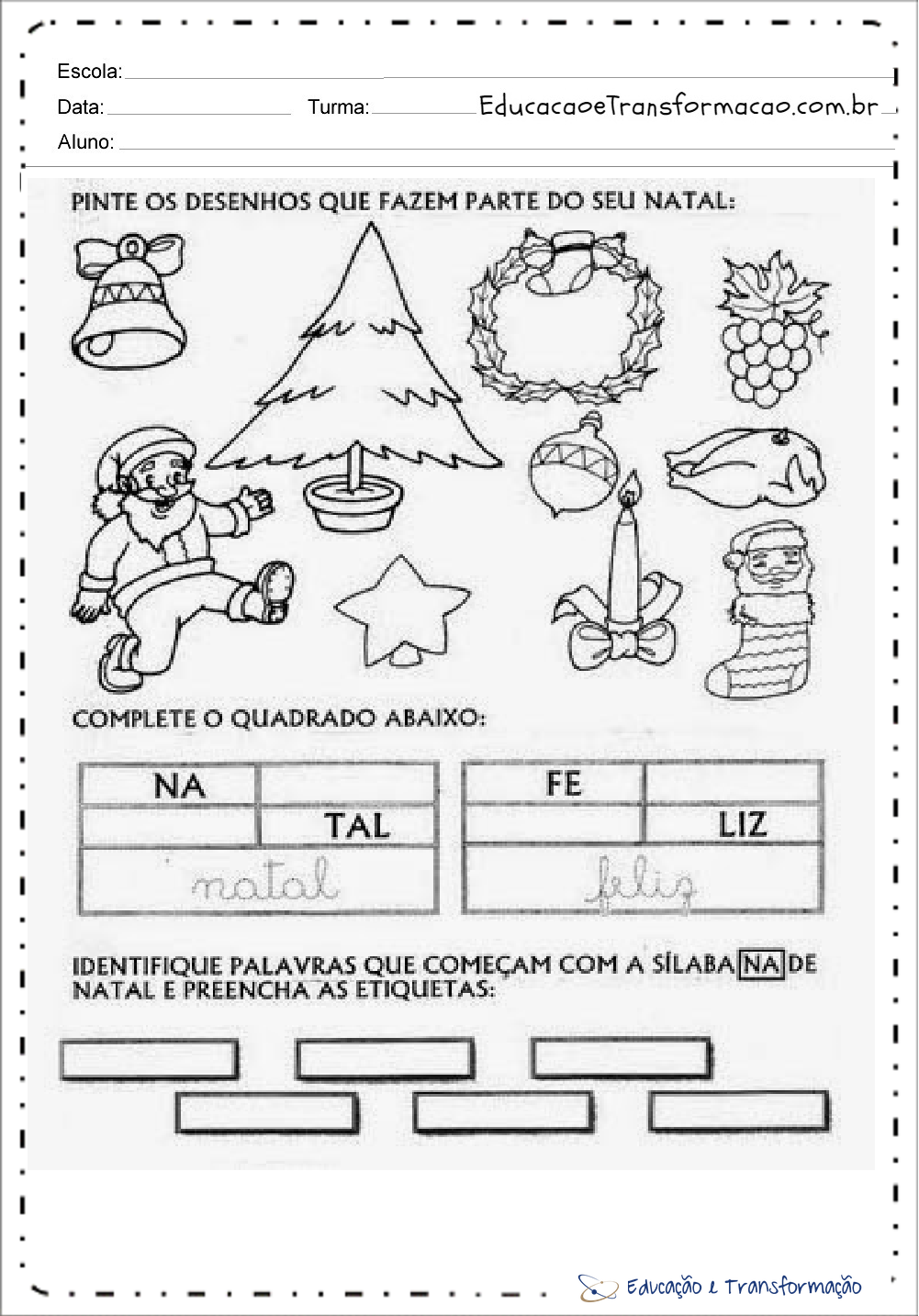 Atividades de Natal 1 ano do Ensino Fundamental pra imprimir