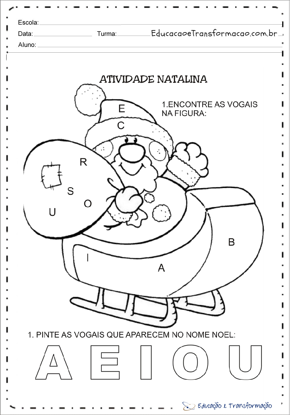 Encontre as vogais - Atividades de Natal para educação infantil. – Educação  e Transformação