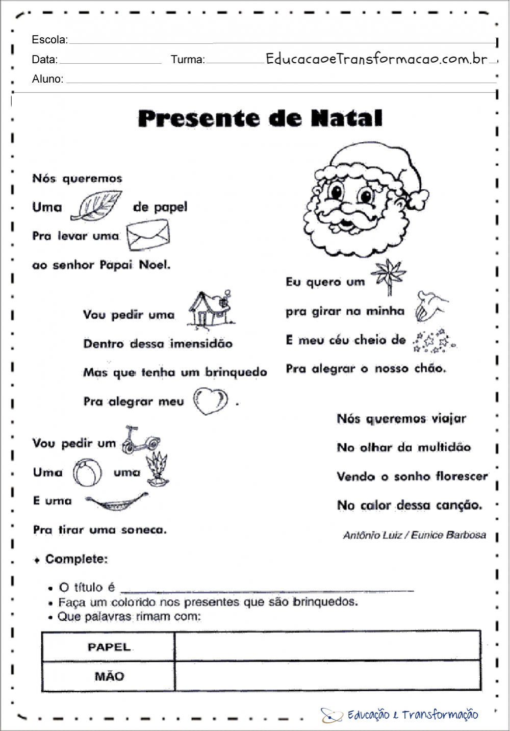 Presente de Natal - Atividades de Natal para educação infantil. – Educação e Transformação Presente de Natal - Atividades de Natal para educação infantil. – Educação e Transformação