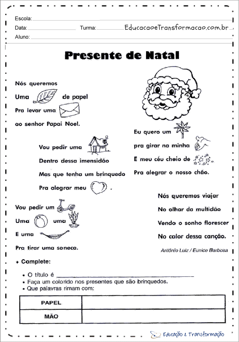 Atividades de Natal para educação infantil - Para imprimir - Series Iniciais