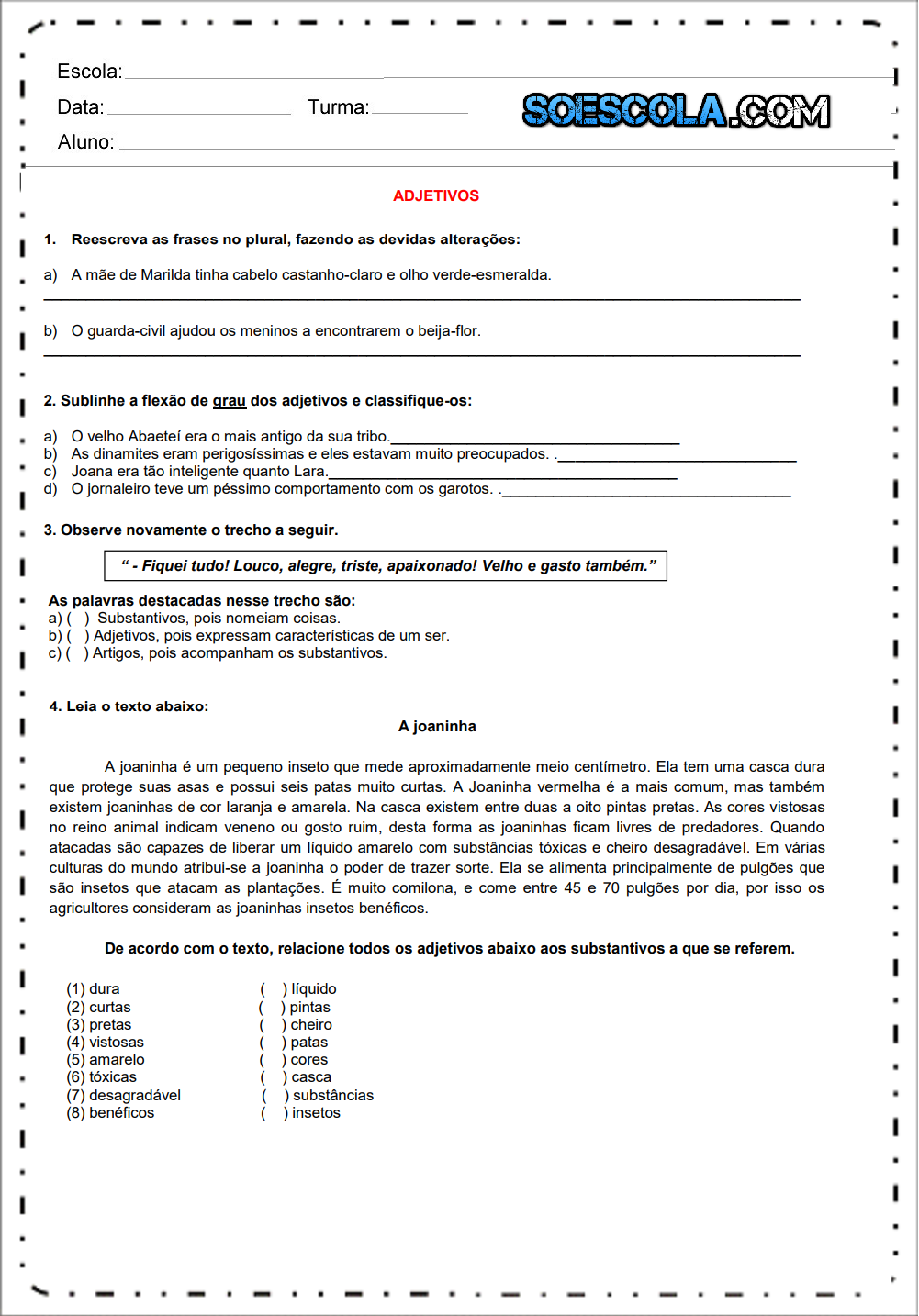 Atividades de português 6 ano do Ensino Fundamental