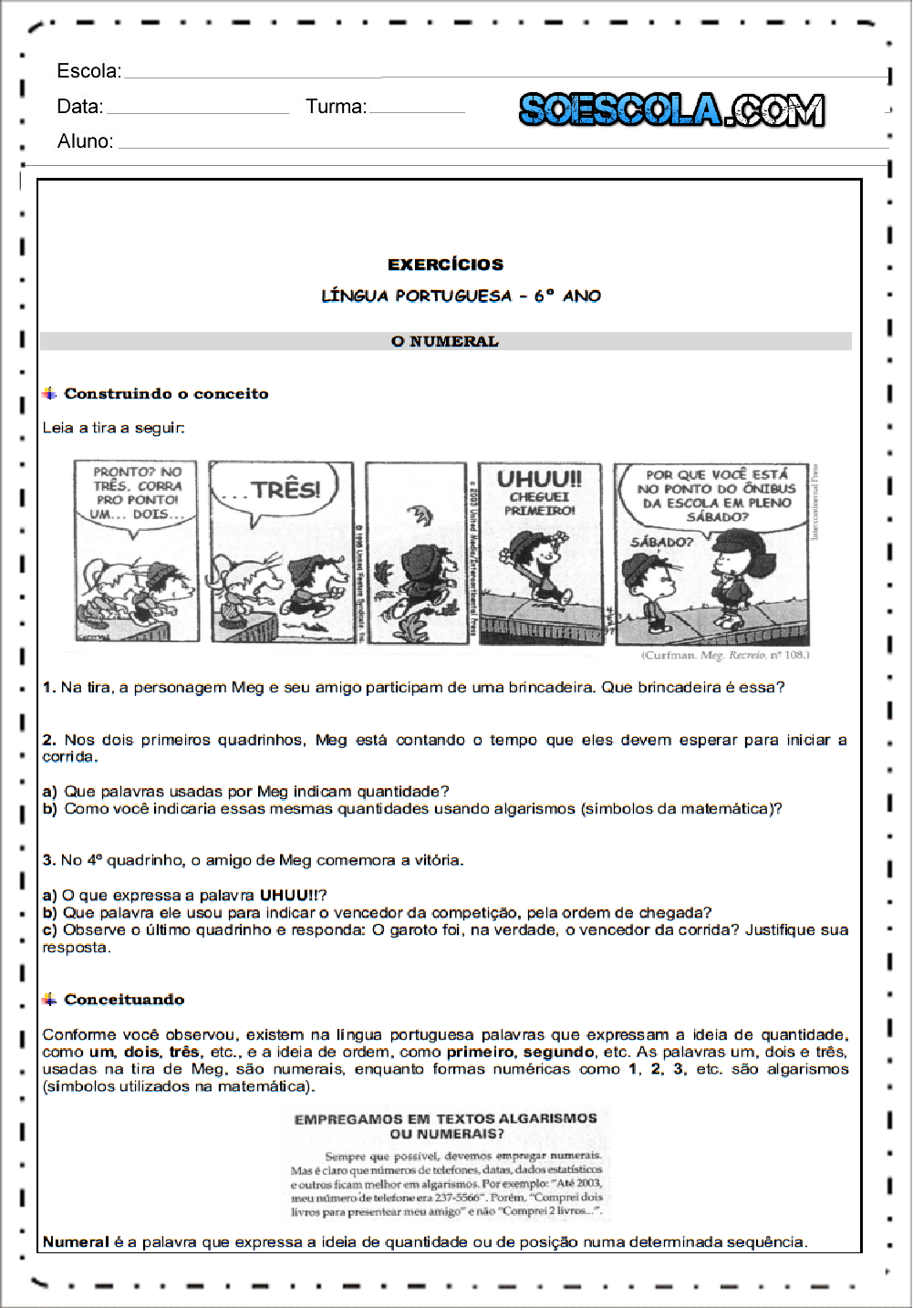 Atividades de português 6 ano do Ensino Fundamental