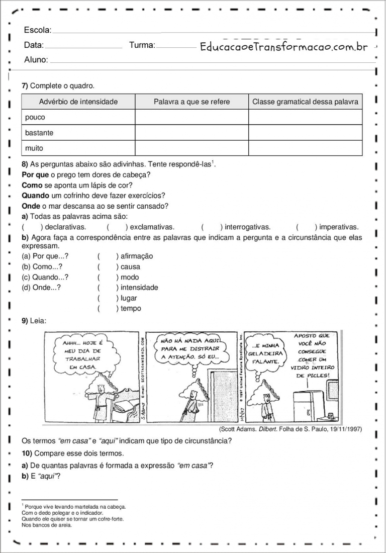 Atividades de Português 7 ano - Ortografia - Gramática - Interpretação