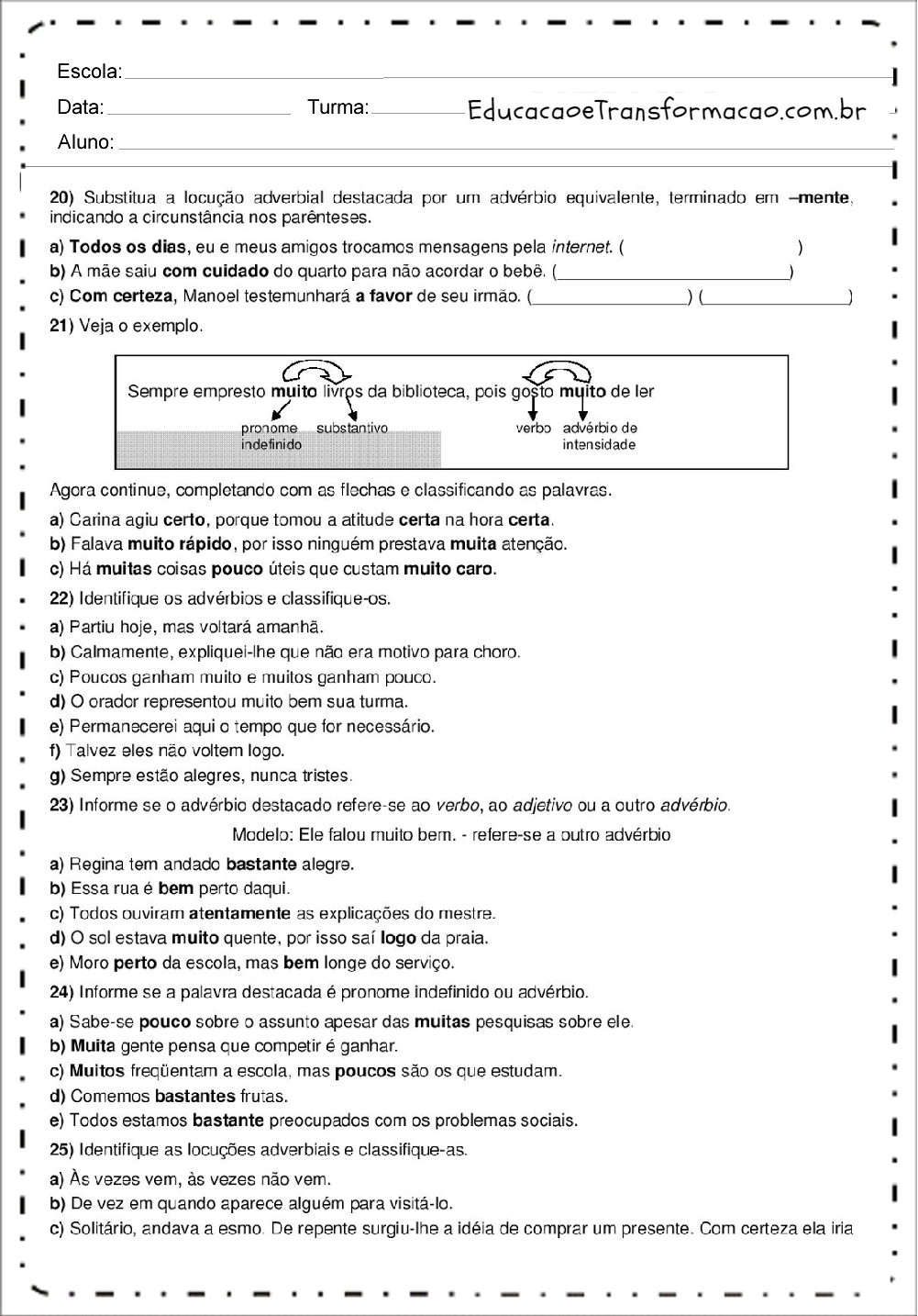 Atividades de Português 7 ano - Ortografia - Gramática - Interpretação