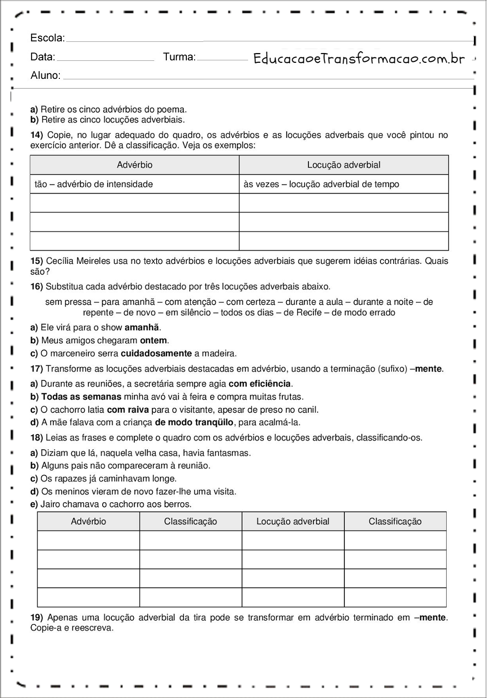 Atividades de Português 7 ano - Ortografia - Gramática - Interpretação