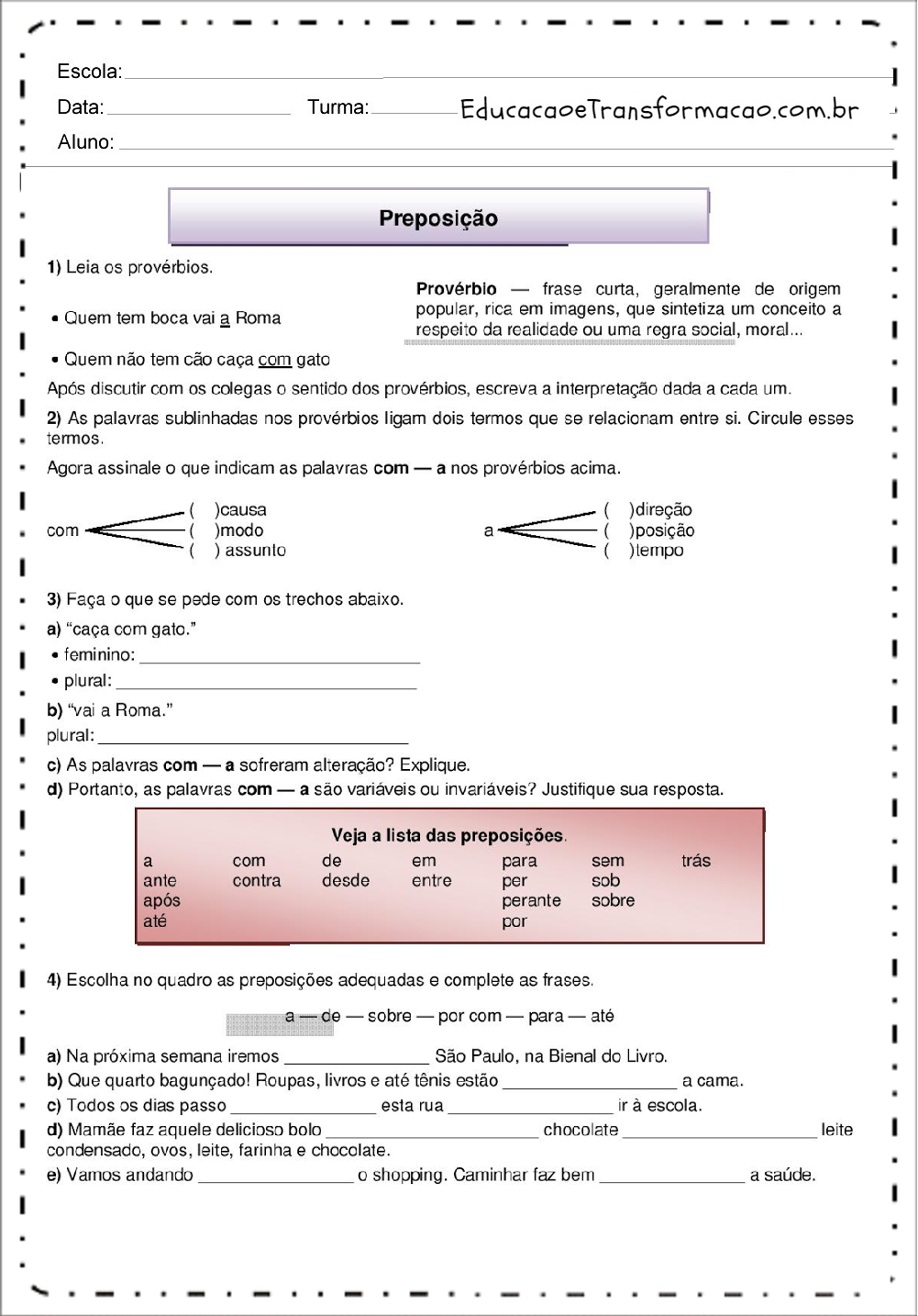 Atividades de Português 7 ano - Ortografia - Gramática - Interpretação