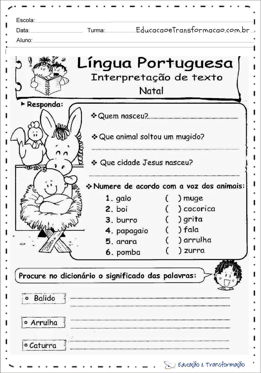 Interpretação de Texto - Atividades Natal para Ensino Fundamental. – Educação e Transformação Interpretação de Texto - Atividades Natal para Ensino Fundamental. – Educação e Transformação