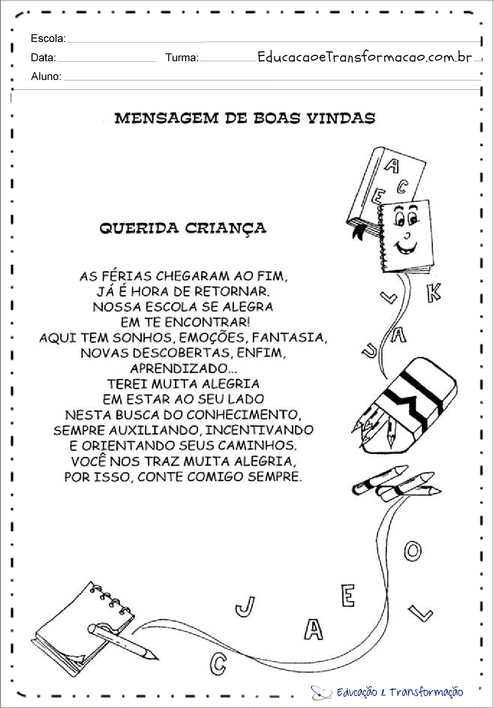 Atividades Volta às Aulas para imprimir - Atividades para Inicio do Ano Letivo.