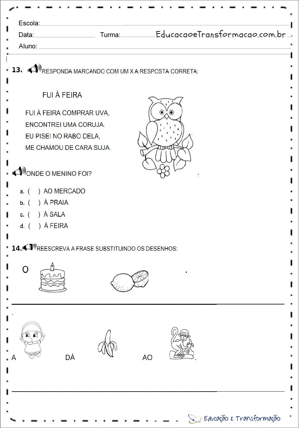 Avaliação diagnóstica 1 ano de Português e Matemática