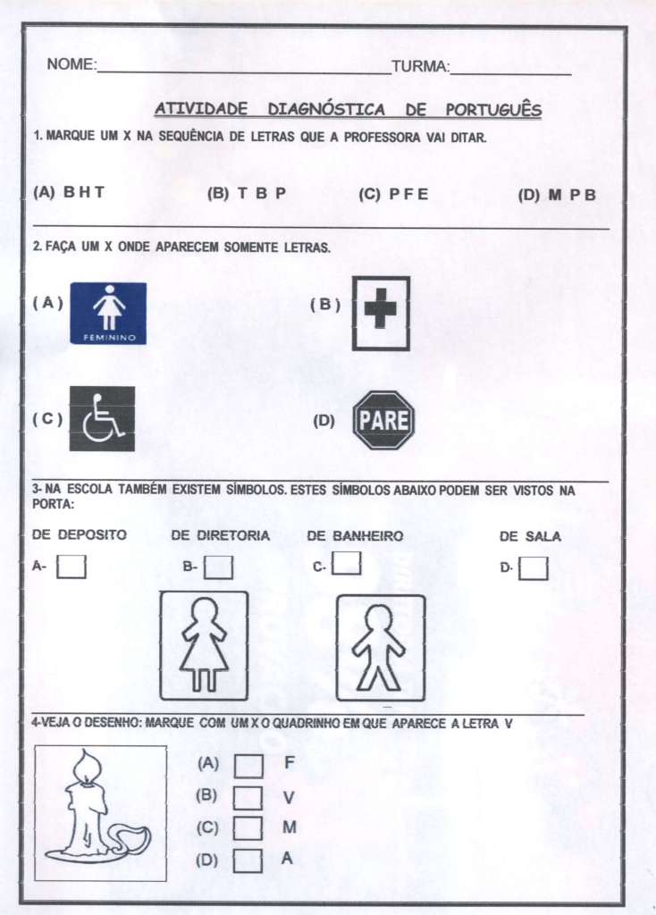 Avaliação diagnóstica 1 ano de Português e Matemática