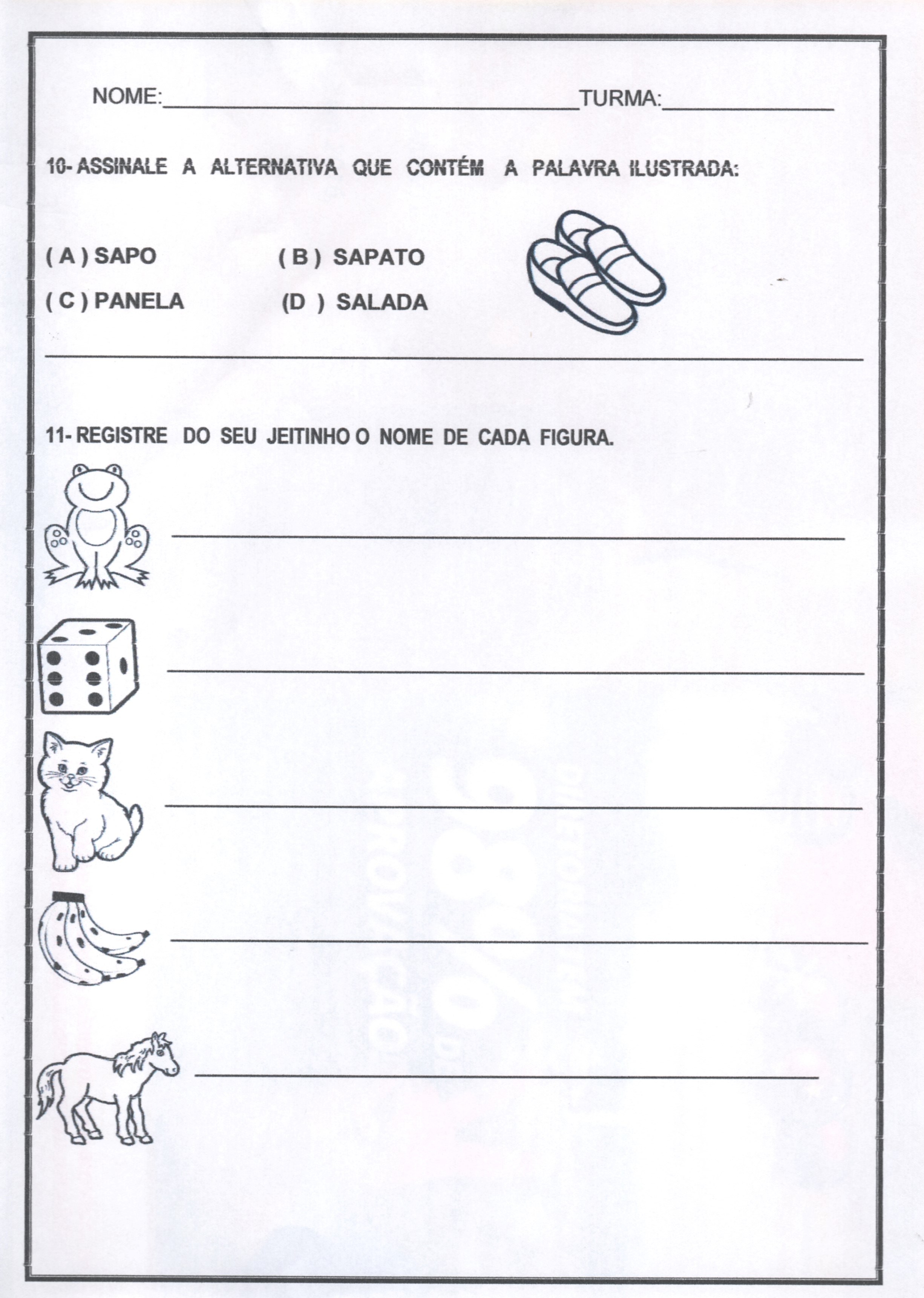 Avaliação diagnóstica 1 ano de Português e Matemática