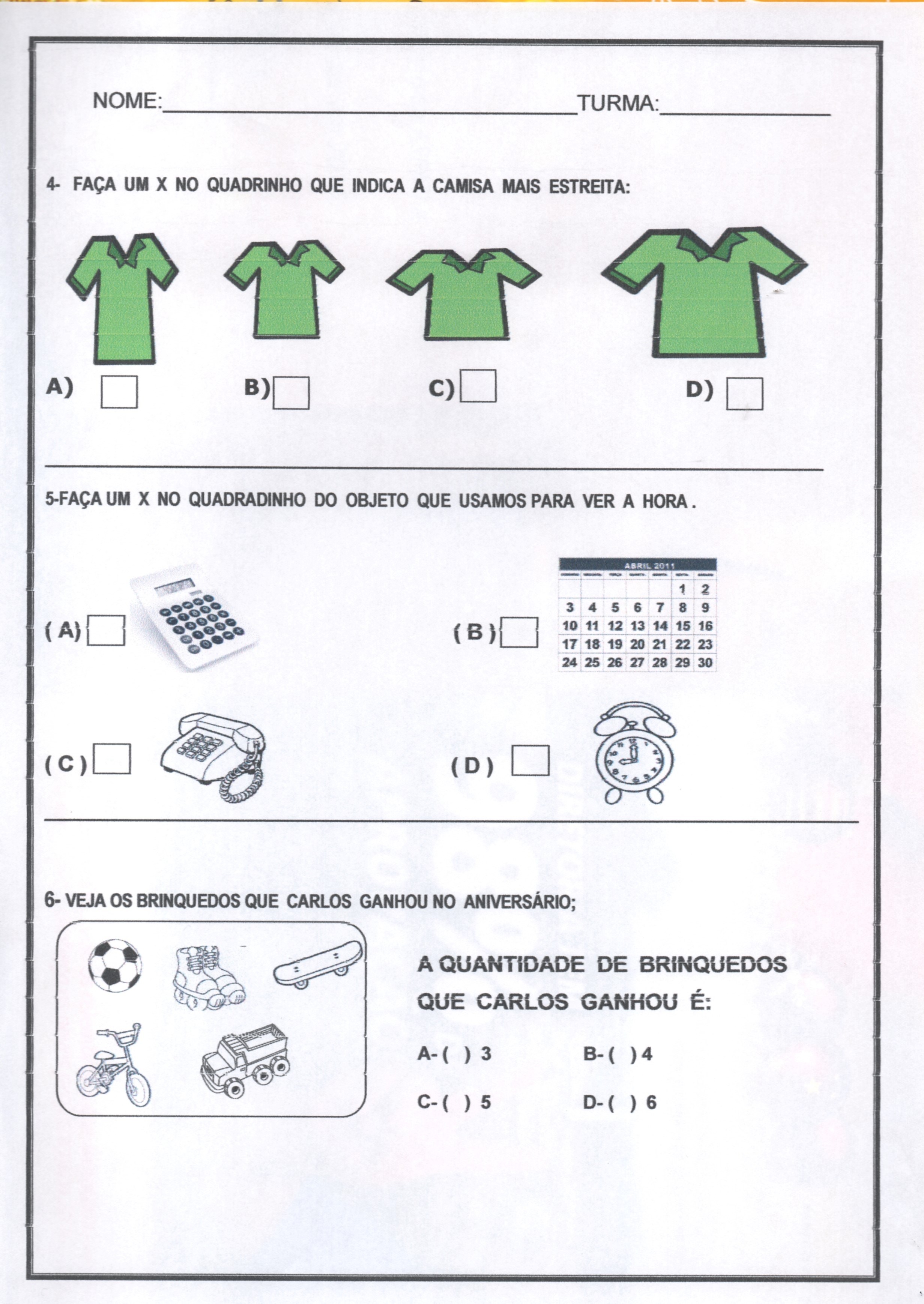 Avaliação diagnóstica 1 ano de Português e Matemática