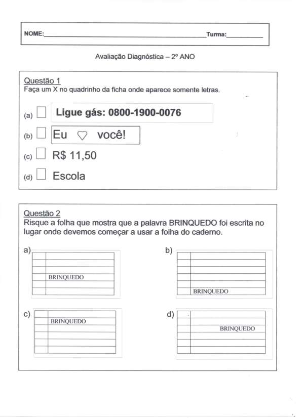 Avaliação Diagnóstica 2 Ano De Português E Matemática Em Pdf E Word
