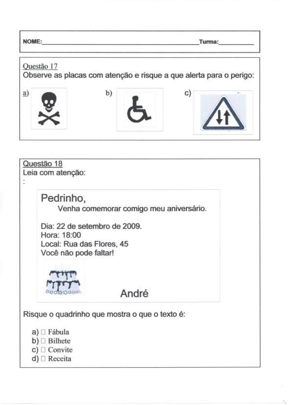 Avaliação Diagnóstica 2 ano de Português e Matemática