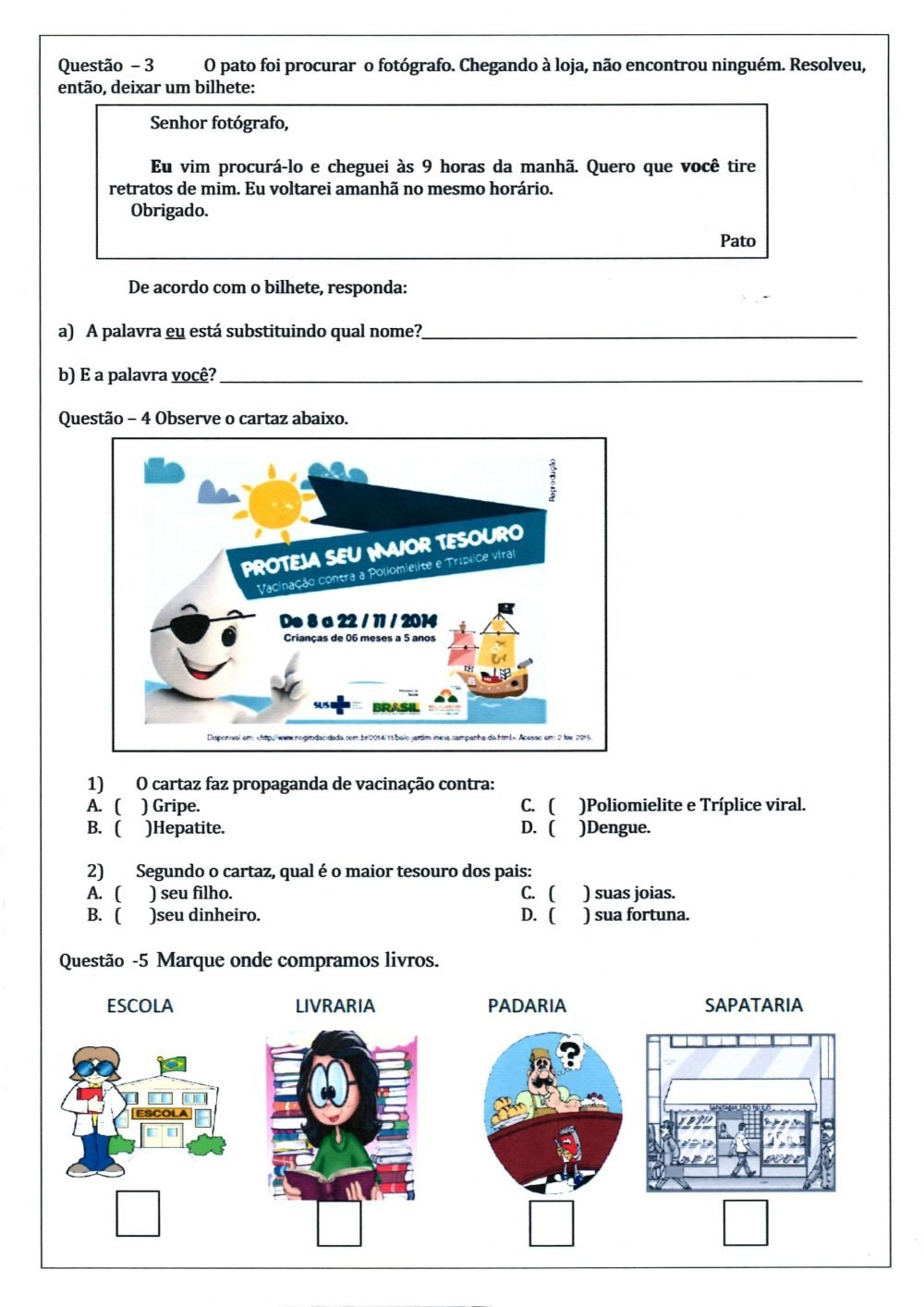 Avaliação Diagnóstica 3 ano de Português e Matemática - PDF e WORD