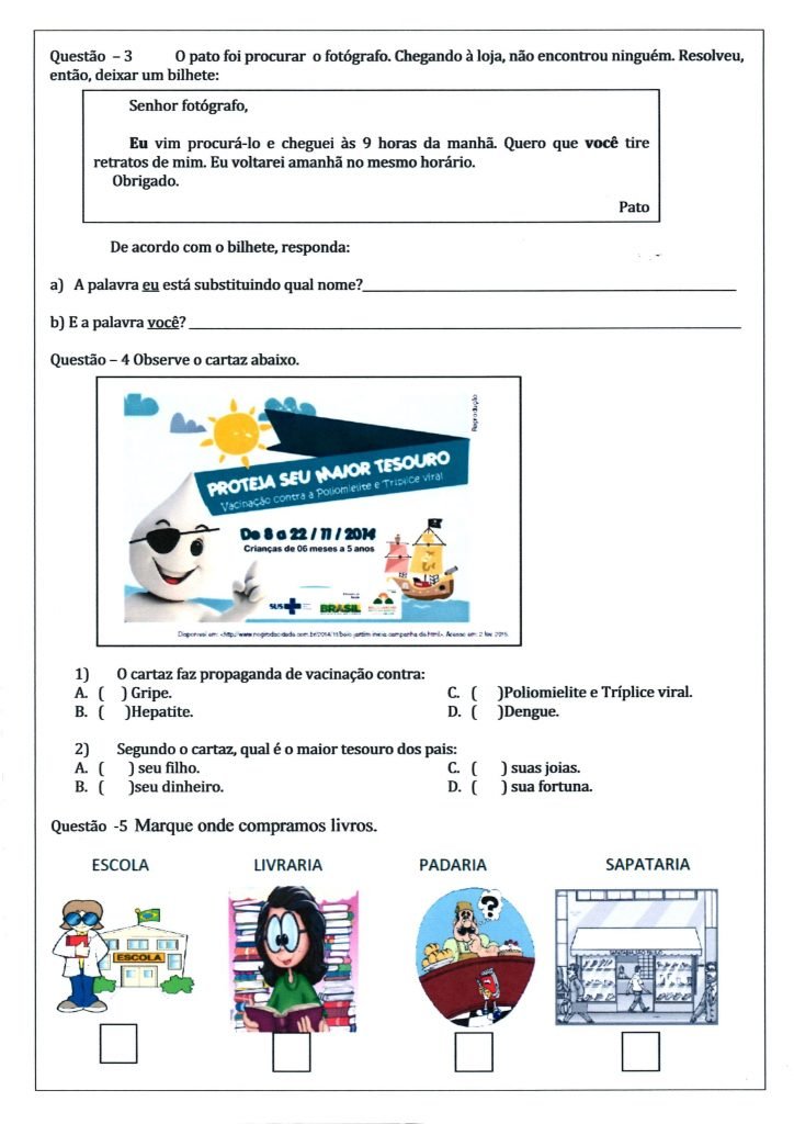 Avaliação Diagnóstica 3 ano de Português e Matemática - PDF e WORD