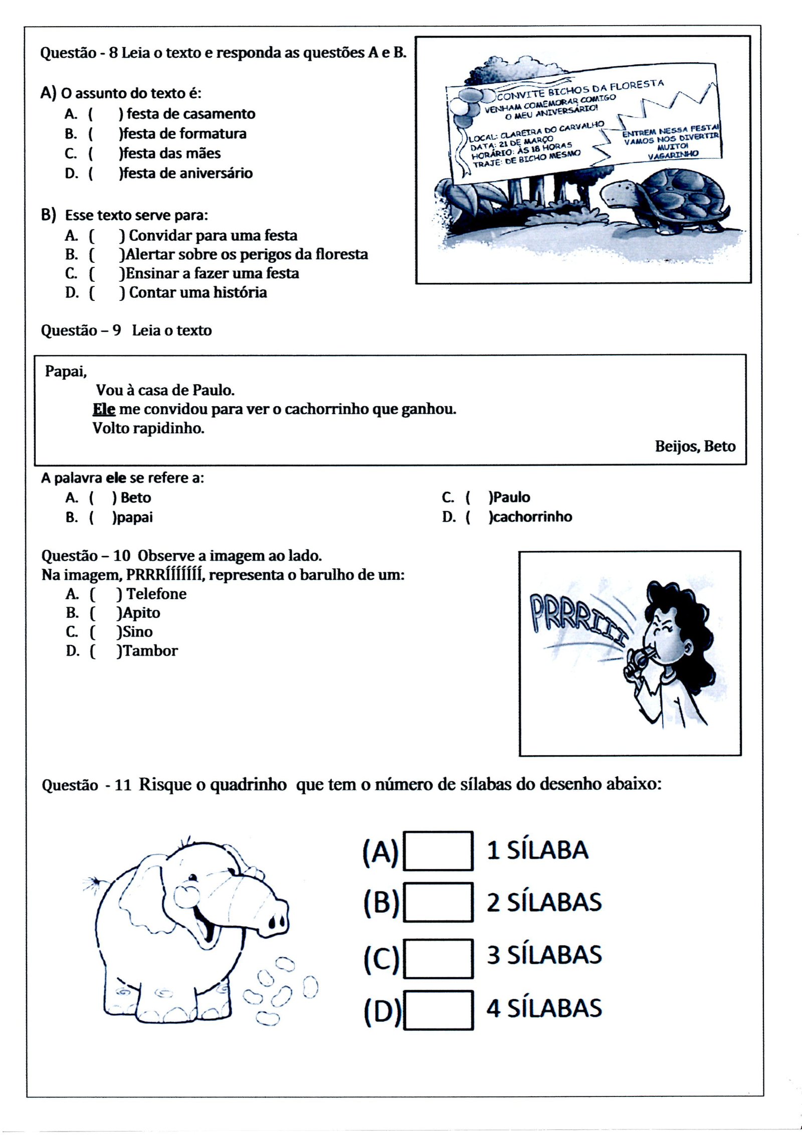 Avaliação Diagnóstica 3 ano de Português e Matemática