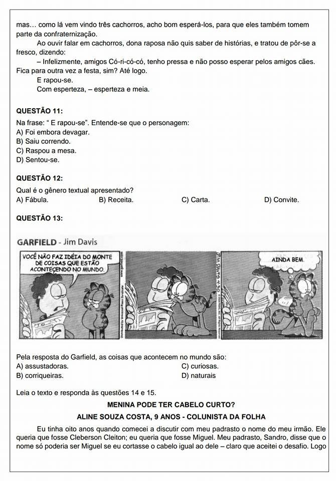 Avaliação Diagnóstica 5 ano de Português e Matemática