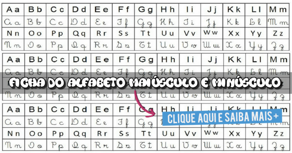 Ficha do Alfabeto Maiúsculo e Minúsculo com letras cursivas