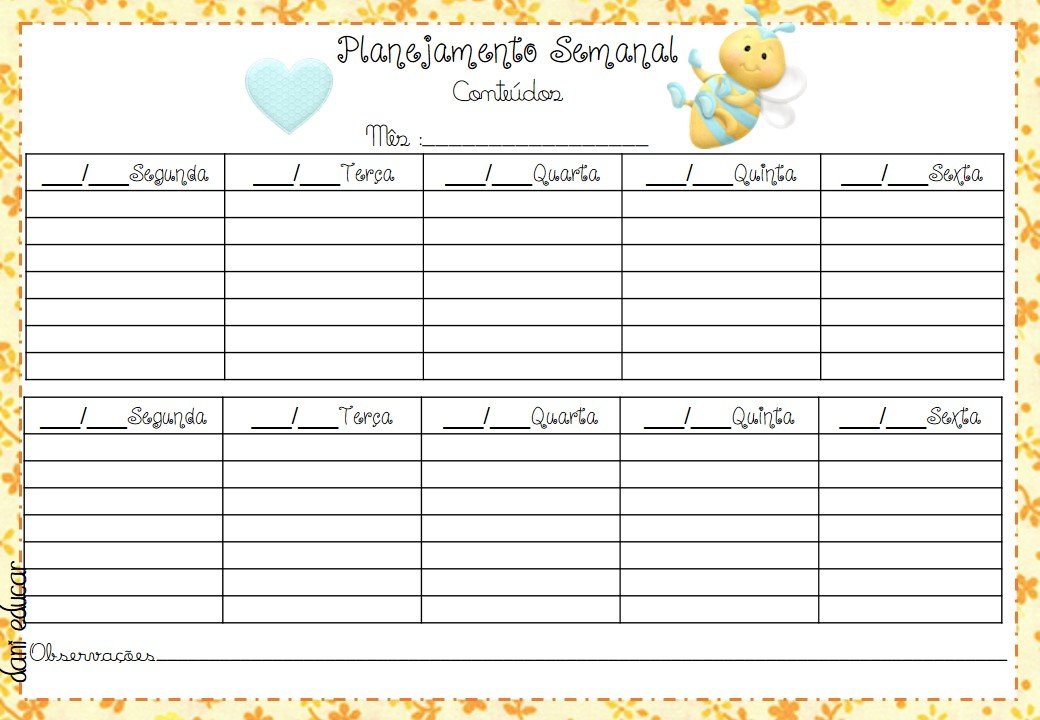 Modelo De Planejamento Semanal Abelhinha Educação E Transformação 6685