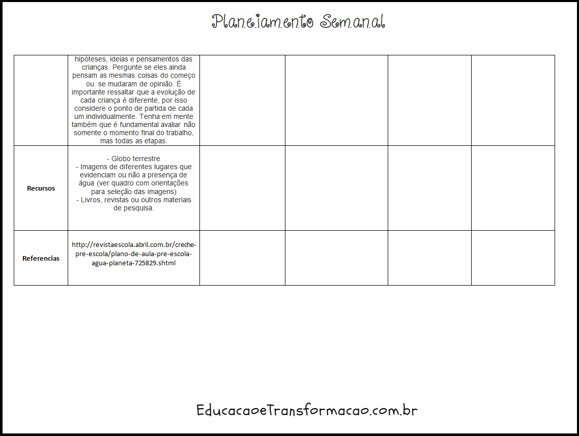 modelo de planejamento semanal escolar para imprimir modelo de plano de aula