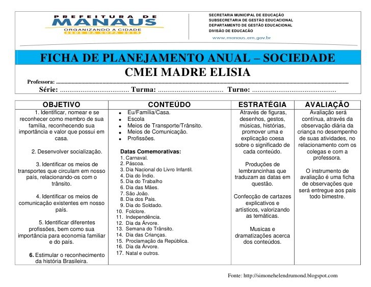 Planejamento Anual para Jardim 1 - Planos de aula e atividades anual