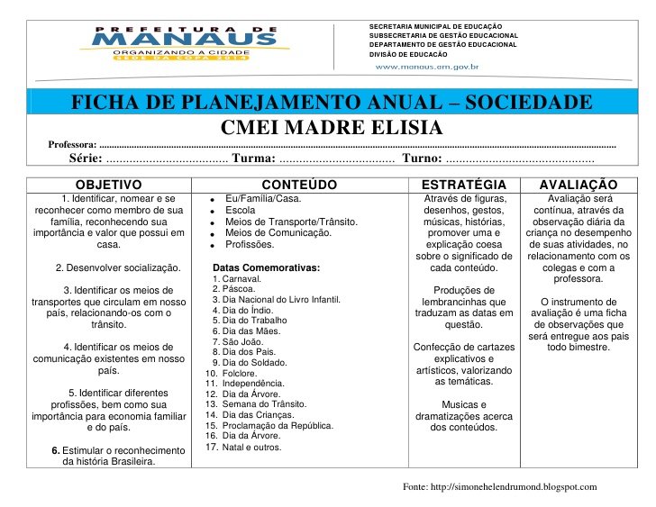 Planejamento Anual para Jardim 1 - Planos de aula e atividades anual