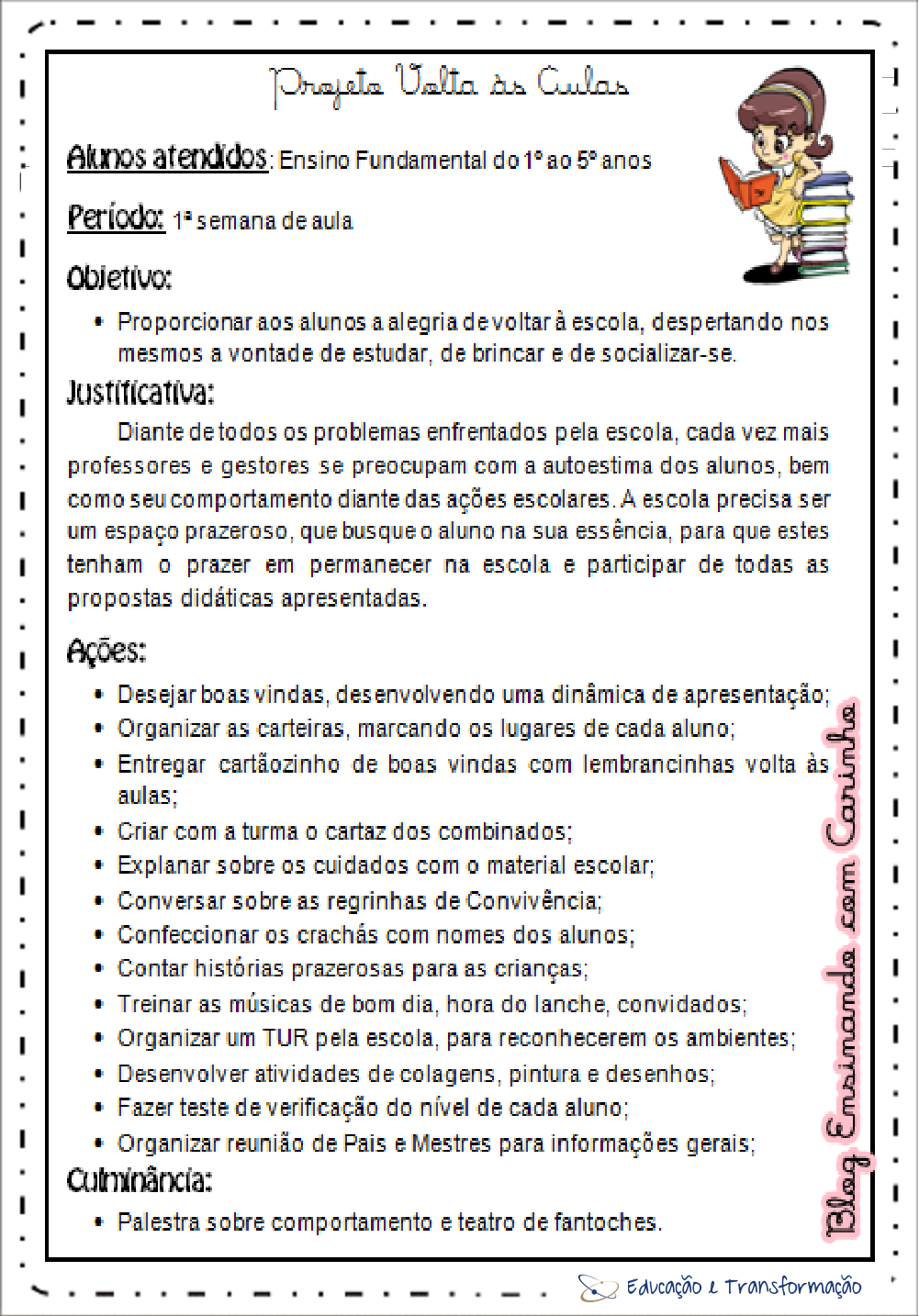 Projeto volta às aulas para 1º ao 5º ano do Ensino Fundamental