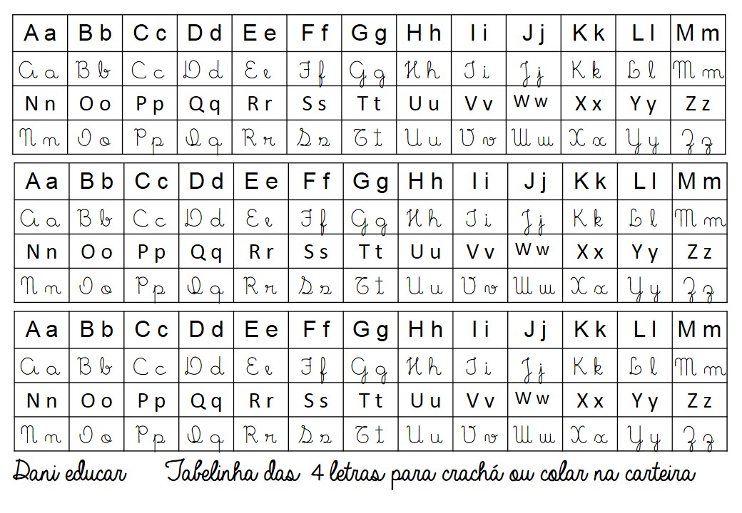 Ficha Do Alfabeto Maiúsculo E Minúsculo Com 4 Tipos De Letras Cursivas 5933