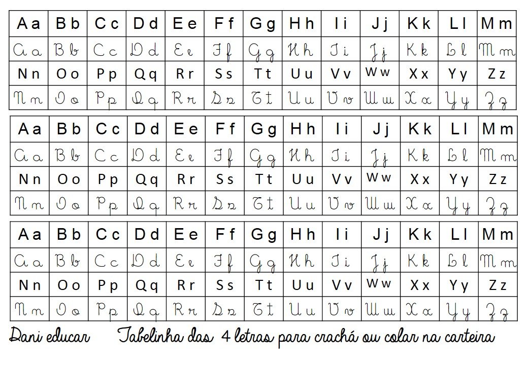 Ficha Do Alfabeto Maiúsculo E Minúsculo Com 4 Tipos De Letras Cursivas