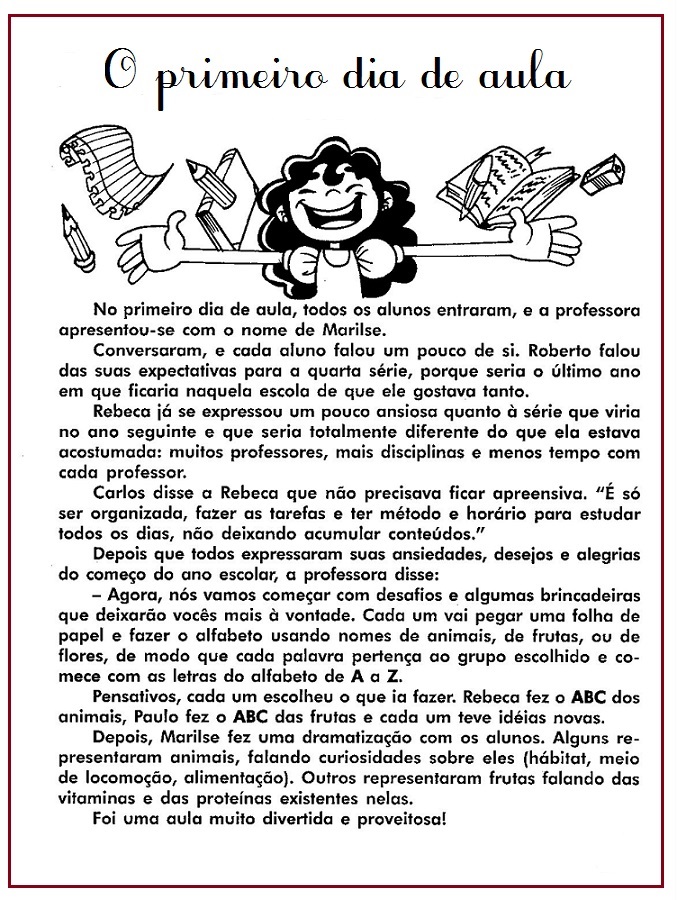 Texto para o primeiro dia de aula - Textos e Mensagens volta às aulas