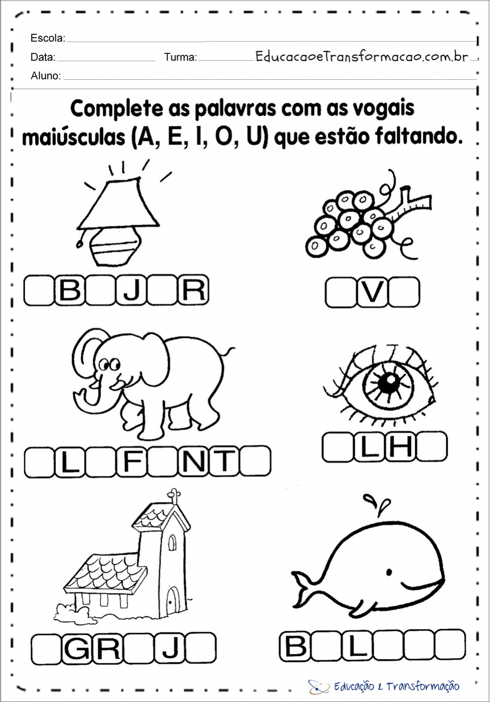 Atividades Com Vogais Complete As Palavras Educação E Transformação