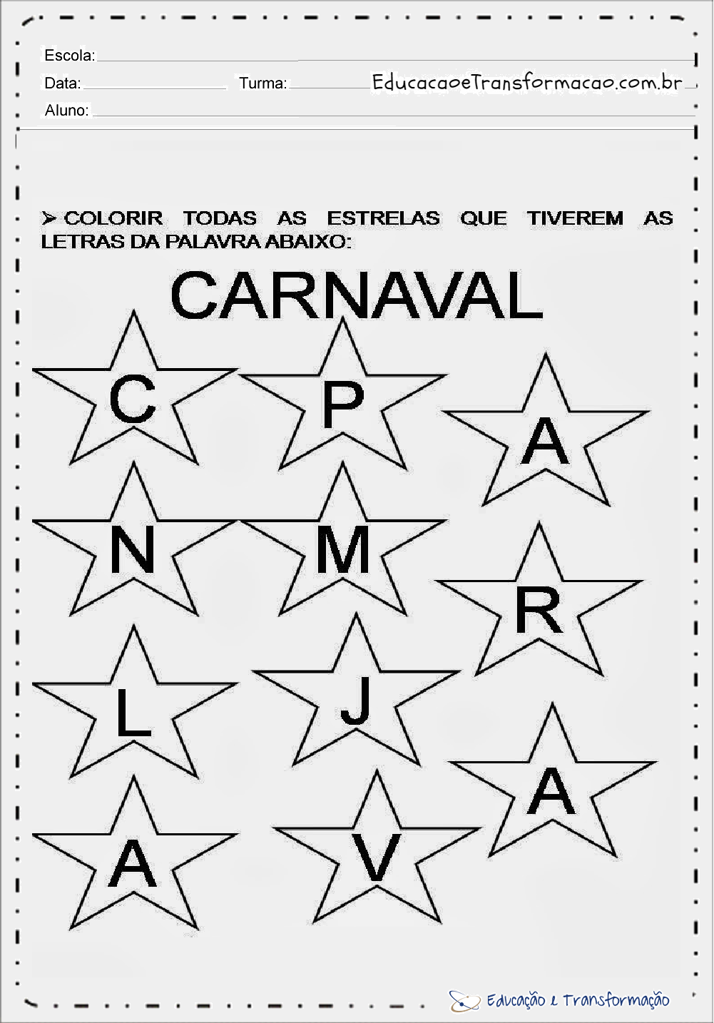 Atividades de Carnaval 1 ano para imprimir e colorir