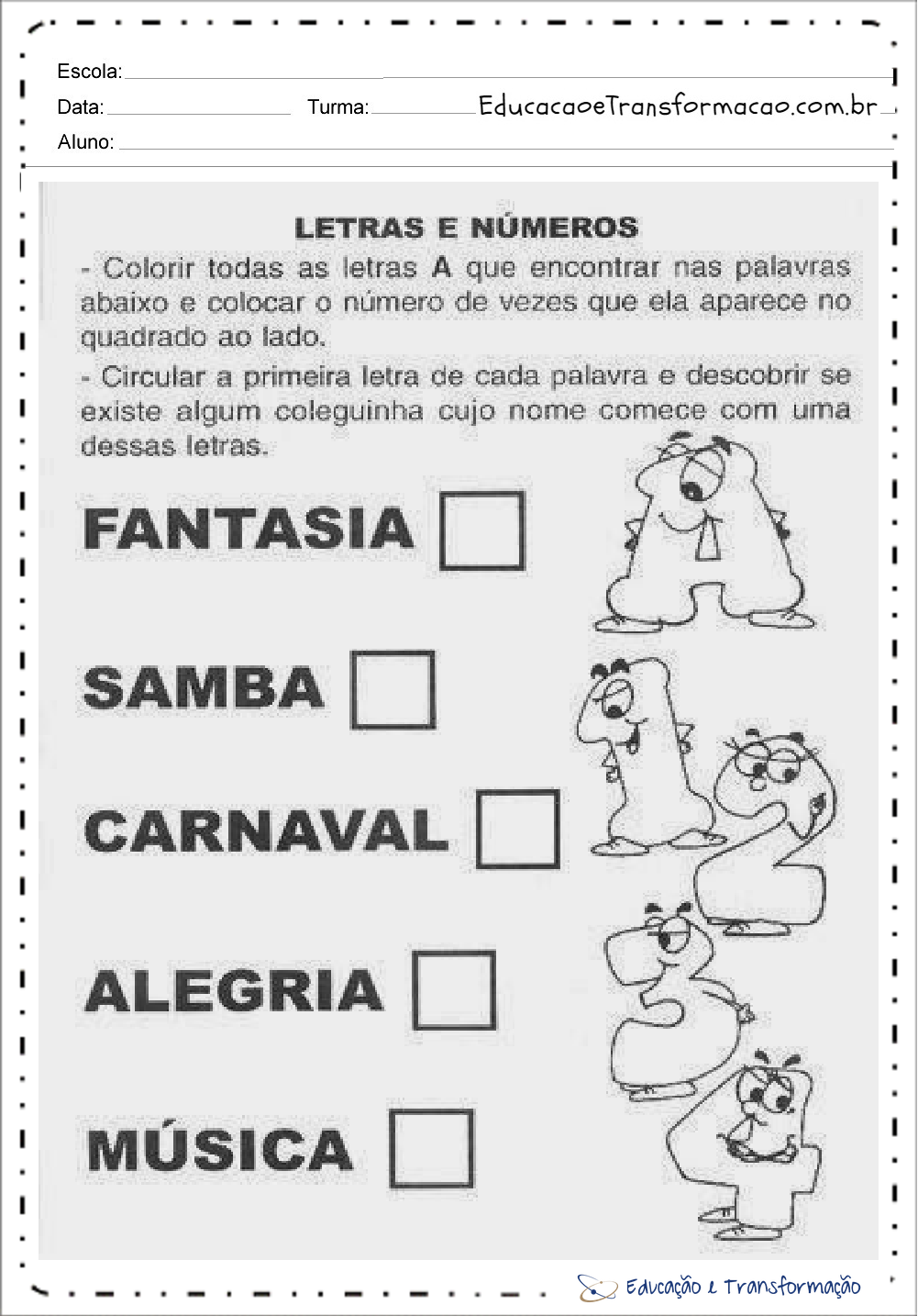 Atividades de Carnaval 1 ano para imprimir e colorir