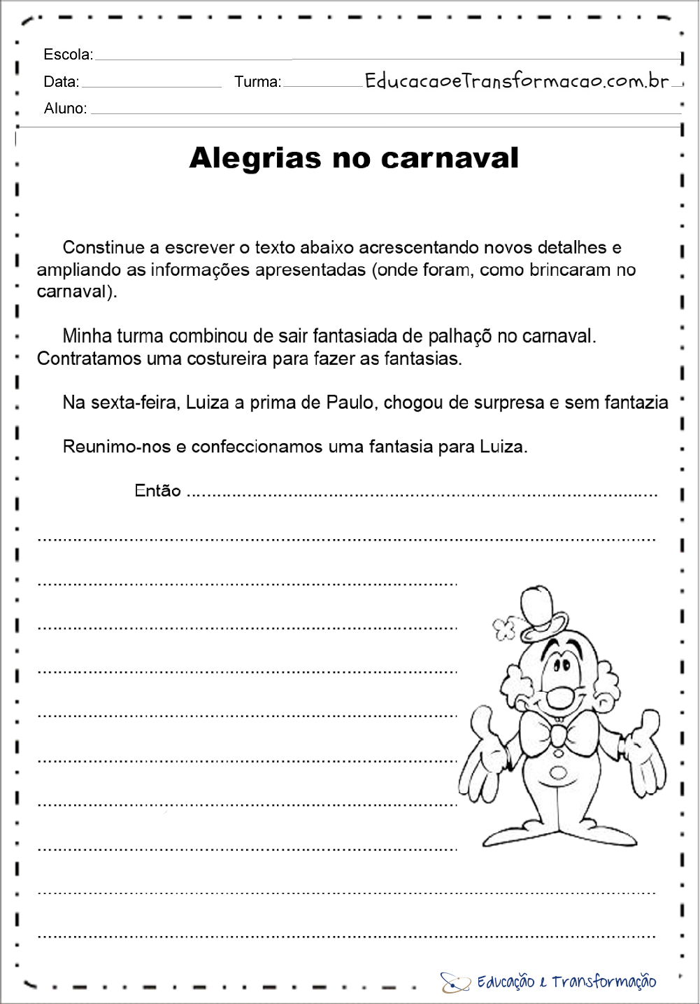 Atividades de Carnaval 3 ano