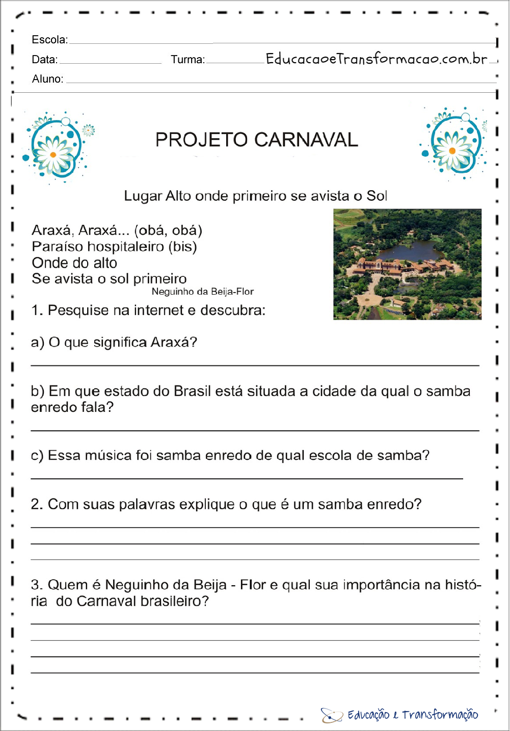 Atividades de Carnaval 3 ano