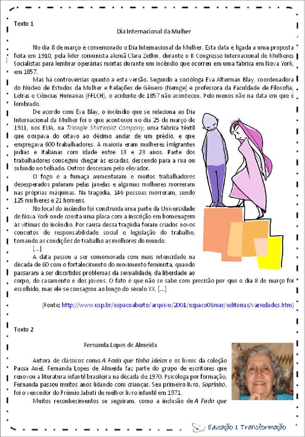 Atividades de Interpretação de Texto dia da mulher