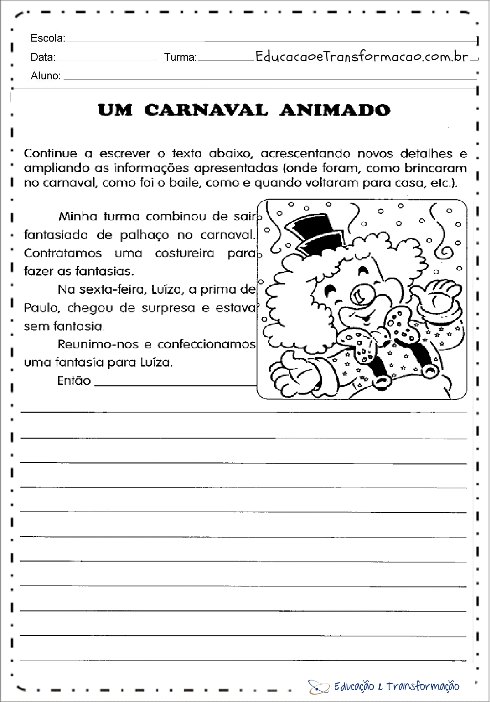 Atividades de ProduÃ§Ã£o de Texto Carnaval para imprimir
