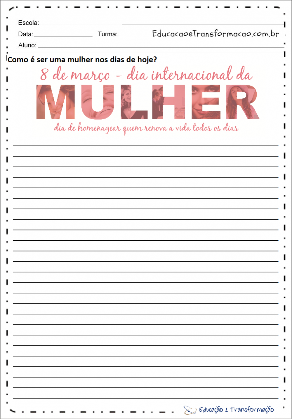 Atividades de Produção de Texto Dia da Mulher para imprimir