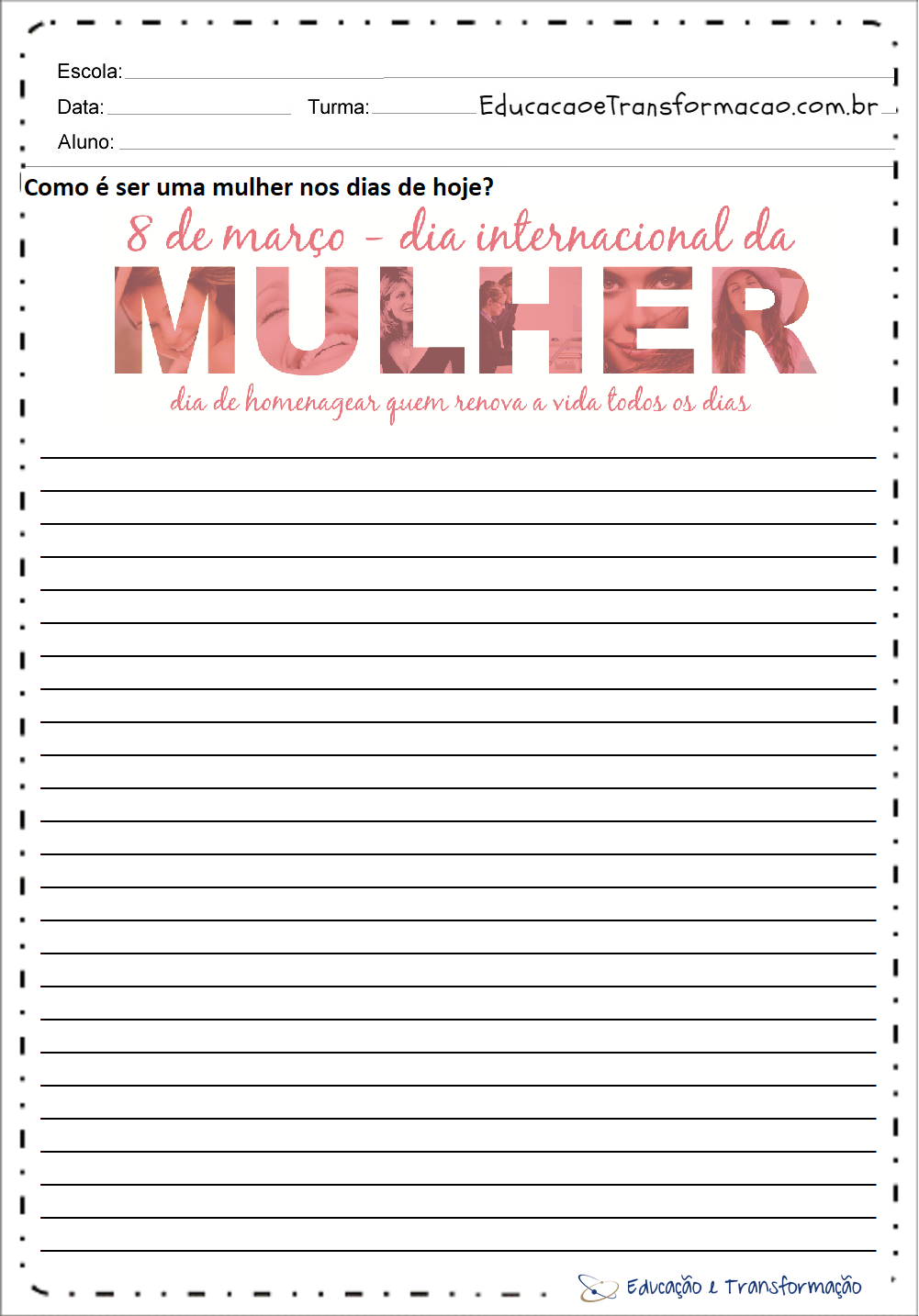 Atividades de Produção de Texto Dia da Mulher