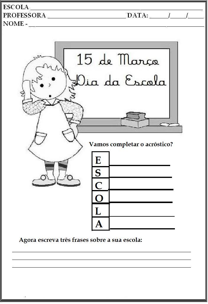 Atividades Dia da Escola para Ensino Fundamental