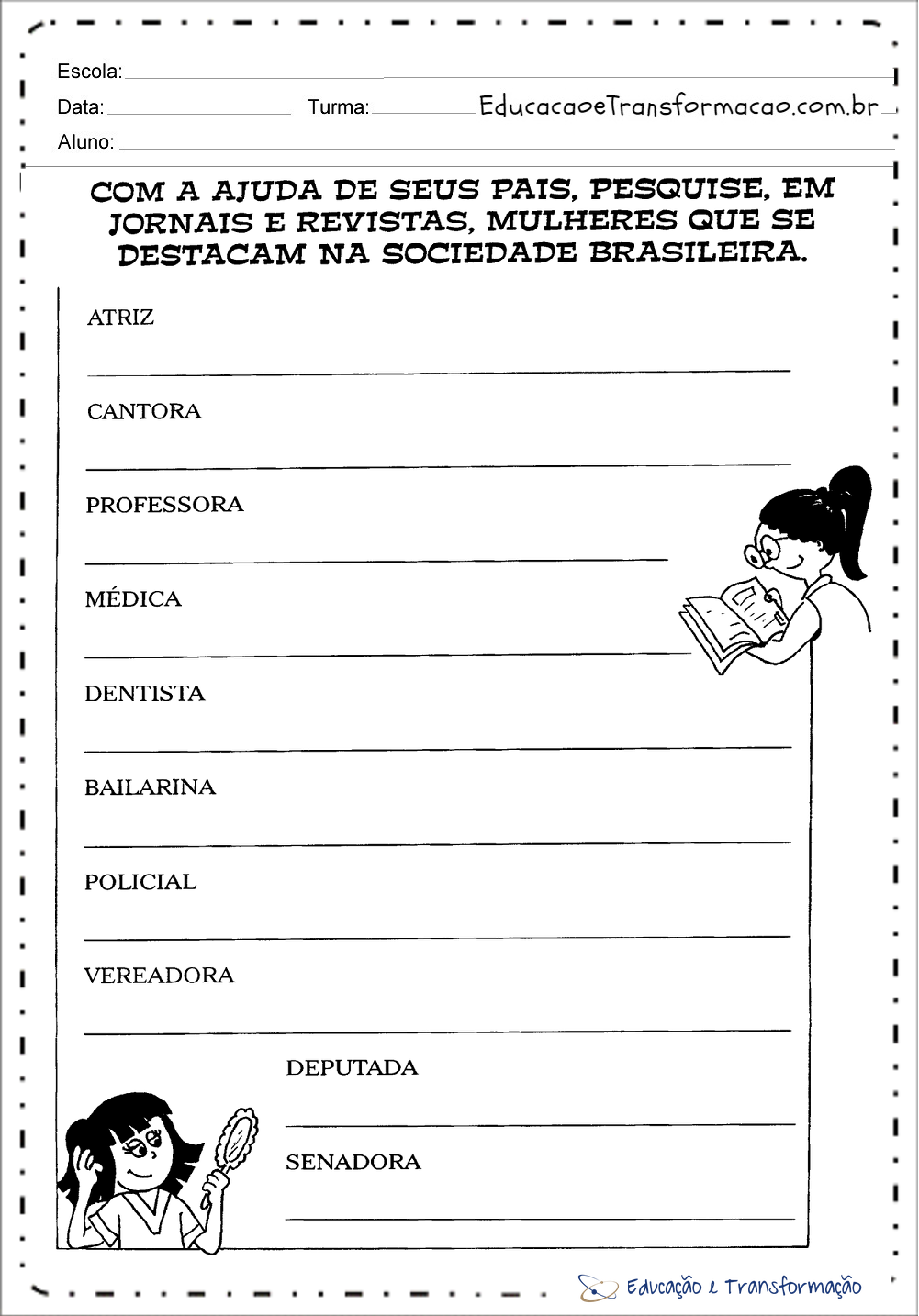 Atividades dia internacional da mulher