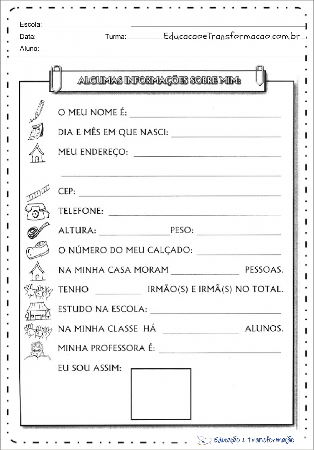 Atividades Identidade E Autonomia Sobre Mim Educação E Transformação