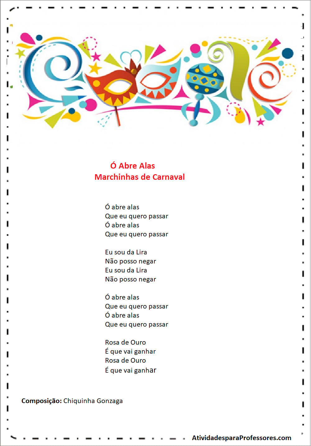 Marchinhas de carnaval  Letras de Músicas de Carnaval para imprimir