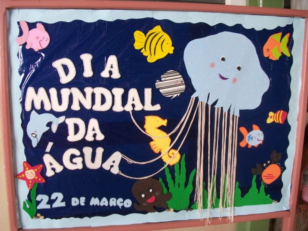 Cartaz Dia da Água em EVA para escola - Mural e Painel com moldes