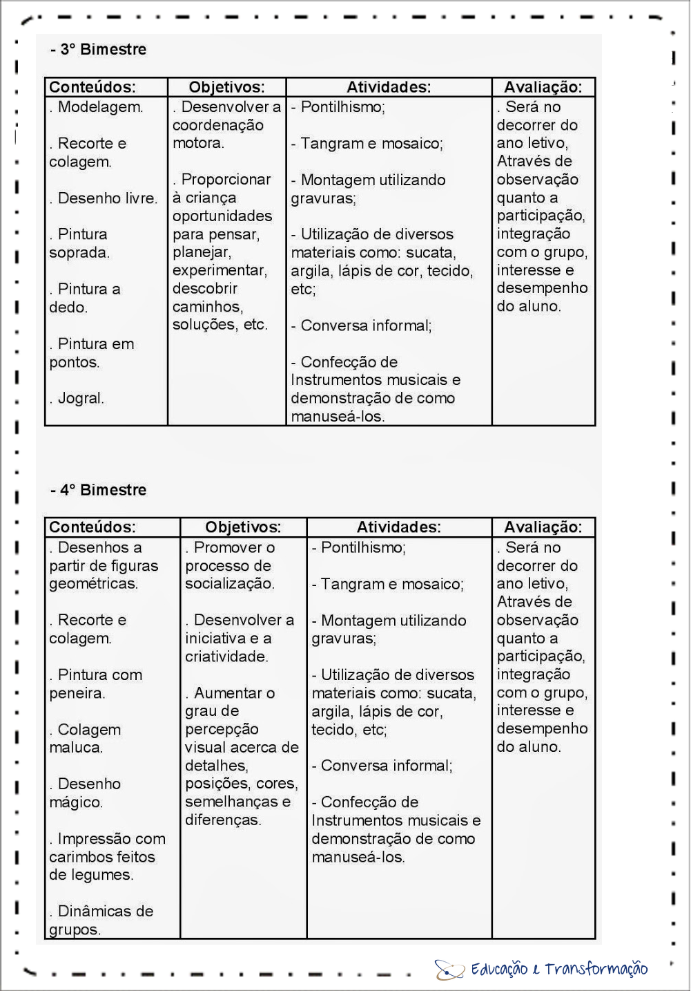 Planejamento anual 4 ano do Ensino Fundamental