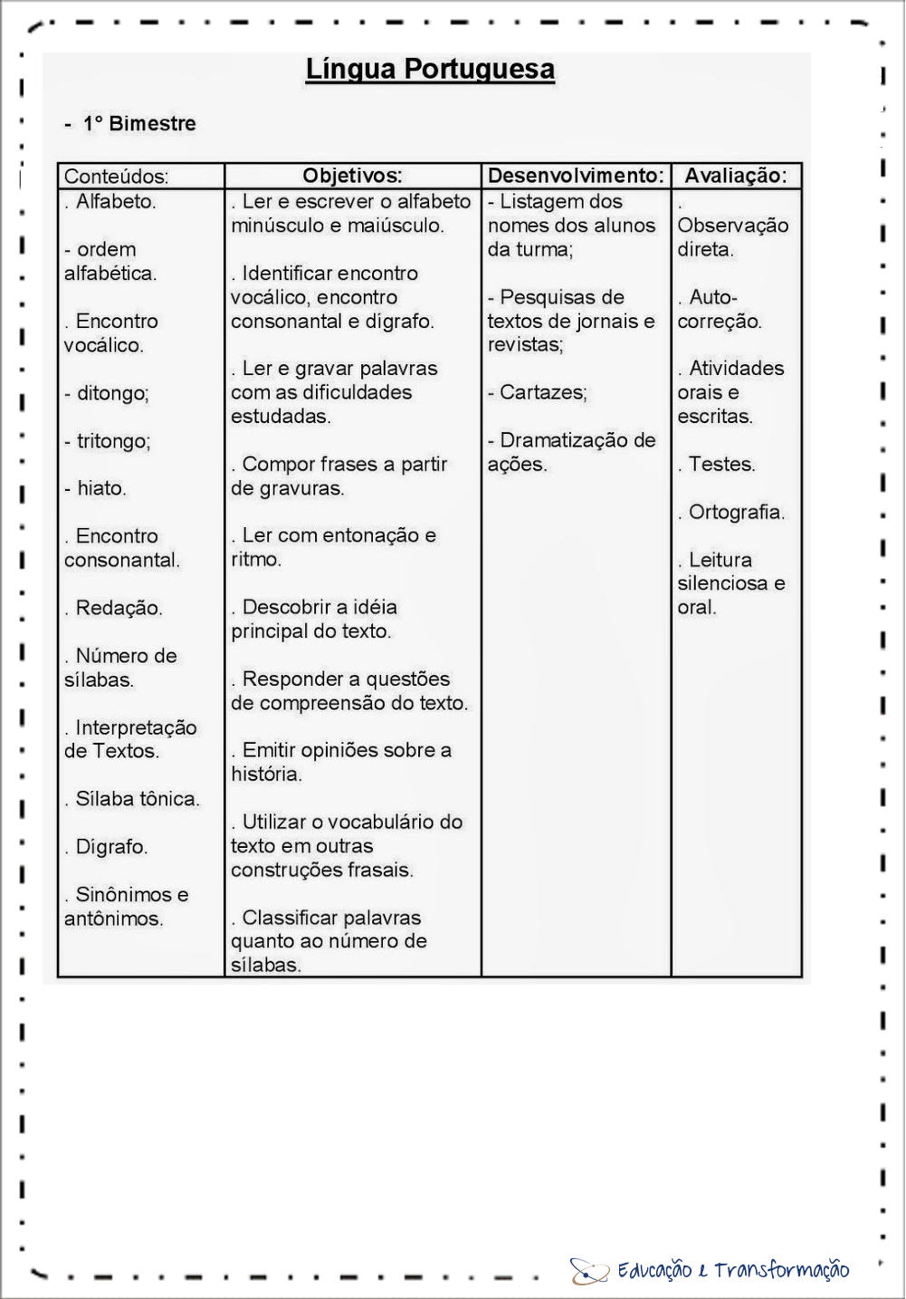 Planejamento anual 4 ano do Ensino Fundamental